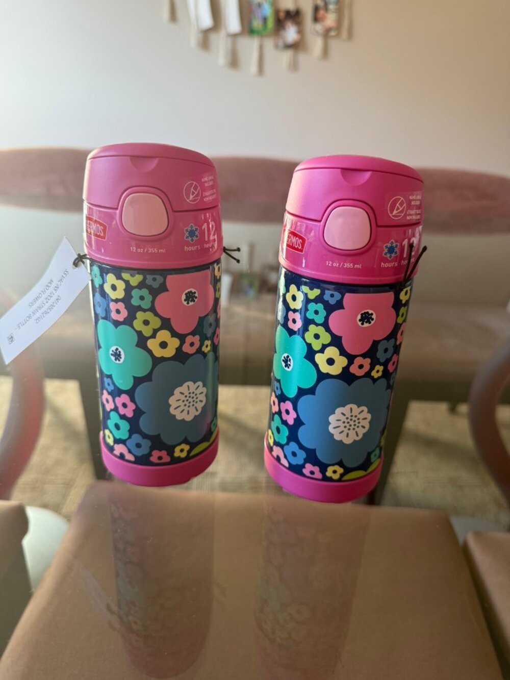NWT Thermos Kids Floral Straw Water Bottles 12oz - Set of 2